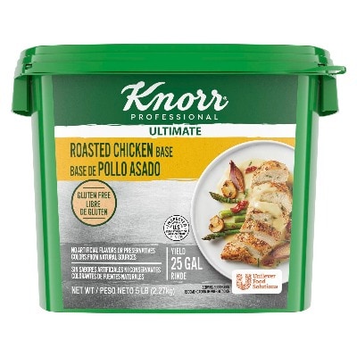 Knorr® Professional Ultimate Chicken Bouillon 5lb. 4 pack - Excess salt in bases masks the true flavor of soups - not in Knorr® Professional Ultimate Chicken Bouillon Base 4 x 5 lb!