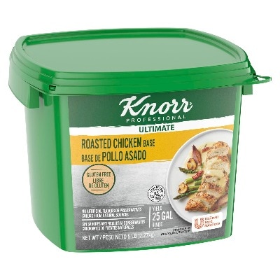 Knorr® Professional Ultimate Chicken Bouillon Base 4 x 5 lb - Excess salt in bases masks the true flavor of soups - not in Knorr® Professional Ultimate Chicken Bouillon Base 4 x 5 lb!