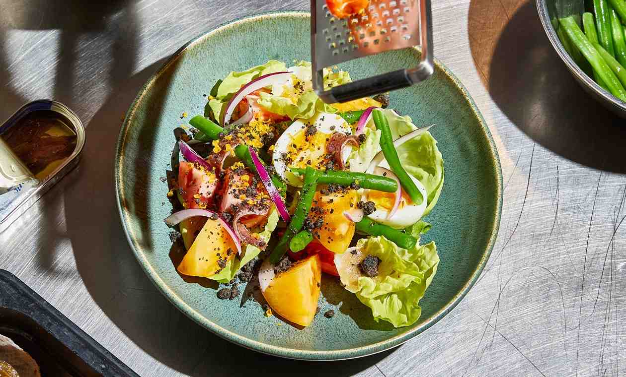 Salad Nicoise with Bottarga and Black Olive Crumble – - Recipe